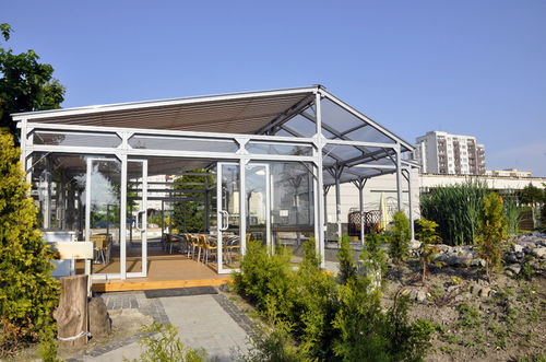 Pergola addossata - BASIC - Selt Sun Protection Systems - autoportante / in alluminio / con copertura in tela