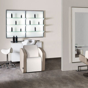 Sgabello operativo contemporaneo - MUSTANG - Salon Ambience - con supporto in acciaio cromato / con supporto in plastica / con rotelle