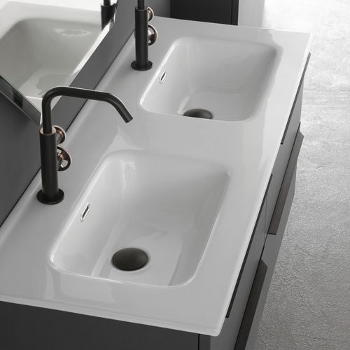 Lavabo consolle - TEMPO - COMPAB - in ceramica / doppio / rettangolare