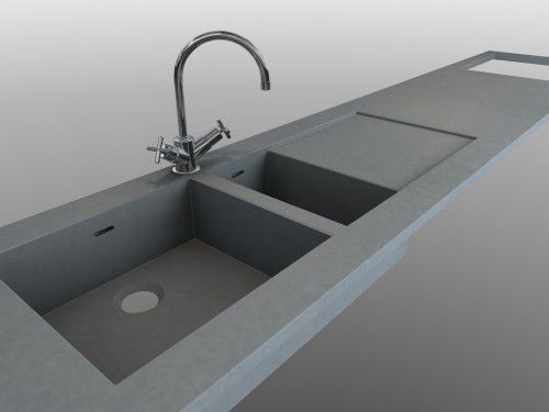 Lavello a 2 vasche - BALIAN BETON Atelier - con gocciolatoio / in calcestruzzo HUP Ductal© / monoblocco
