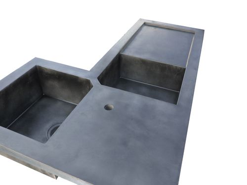Lavello a 2 vasche - BALIAN BETON Atelier - con gocciolatoio / in calcestruzzo HUP Ductal© / monoblocco