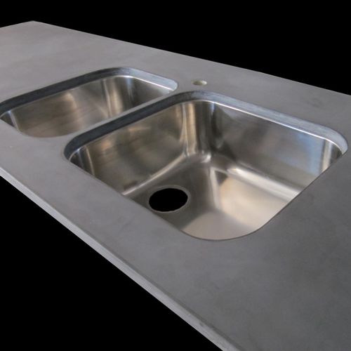 Lavello a 2 vasche - BALIAN BETON Atelier - con gocciolatoio / in acciaio inossidabile / monoblocco