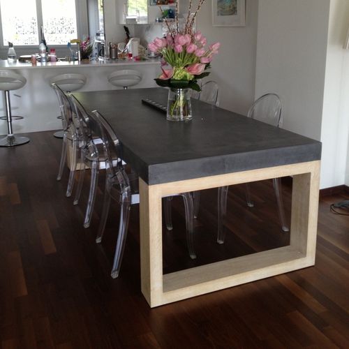 Tavolo da pranzo contemporaneo - ANNEAU - BALIAN BETON Atelier - in calcestruzzo HUP Ductal© / in rovere / rettangolare