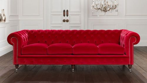 Divano chesterfield - BELCHAMP - distinctive chesterfields - in tessuto / rosso / 3 posti