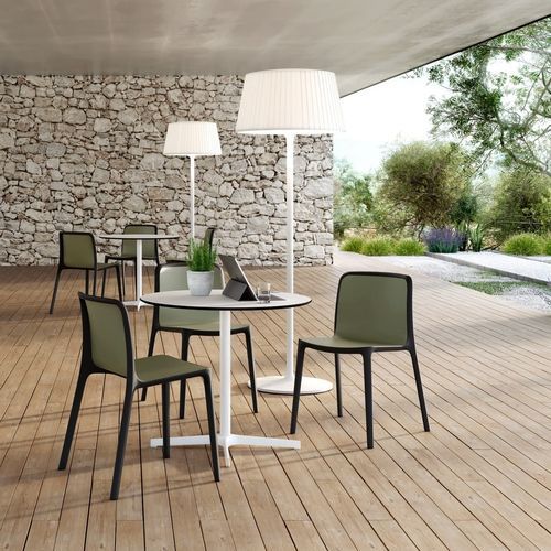 Tavolo contemporaneo - Forma 5 - in melaminico / con supporto in acciaio / con supporto in legno
