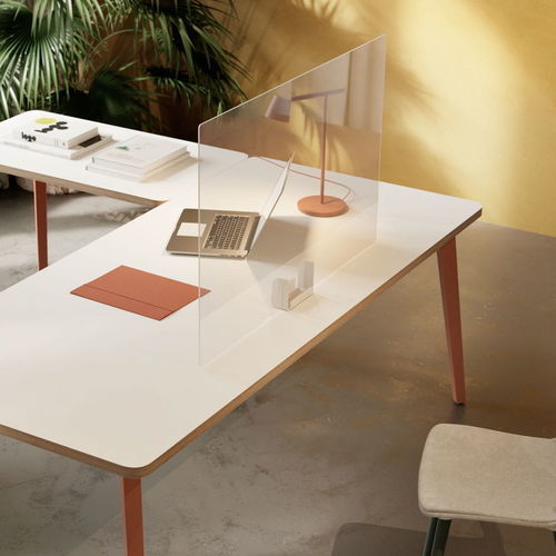 Divisorio per ufficio su scrivania - SCREENS - Forma 5 - in vetro / di protezione / trasparente