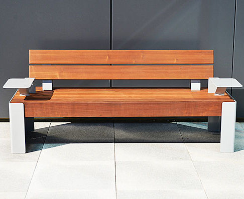 Panca per spazi pubblici contemporanea - LIDO - Komserwis Sp. z o.o. - in legno / in acciaio verniciato / con schienale