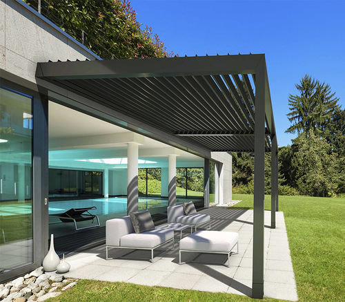 Pergola addossata - KEDRY PLUS A  - KE Outdoor Design - autoportante / in alluminio / in vetro