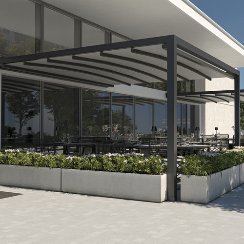 Pergola addossata - KEPLAN A - KE Outdoor Design - autoportante / in alluminio / in tessuto
