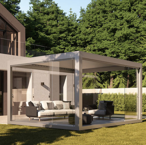 Pergola addossata - OPERA - Pratic S.p.A - autoportante / in alluminio / a lamelle orientabili