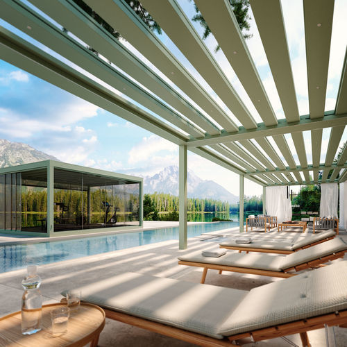 Pergola addossata - CARRERA P - Pratic S.p.A - autoportante / in alluminio / a lamelle orientabili