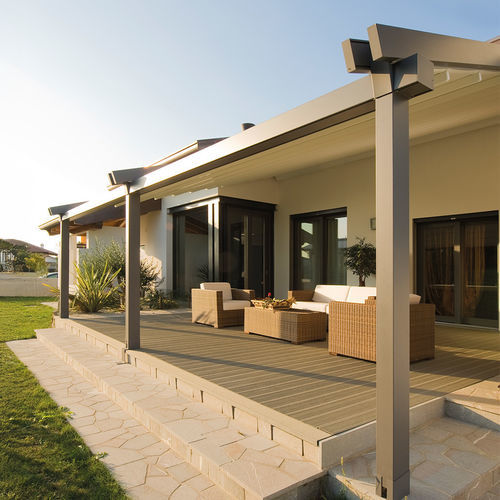 Pergola addossata - INFINITY - Pratic S.p.A - in alluminio / con copertura in tela / con copertura scorrevole