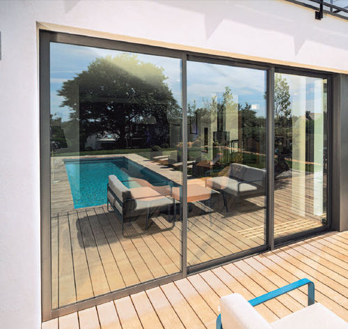 Vetrata scorrevole - 3 RAILS - K-Line - in alluminio / a doppi vetri / a 3 ante