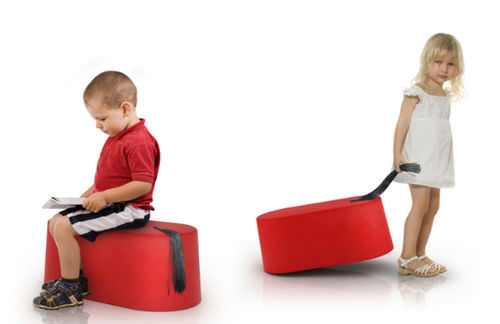 Pouf contemporaneo - TARBOUCH - Dar en Art  - in feltro / tondo / rosso