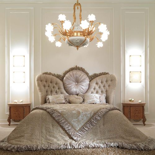 Letto matrimoniale - FRATELLI RADICE SRL - in stile Luigi XV / con testiera imbottita / in tessuto