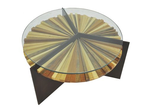 Tavolino basso contemporaneo - MANDALA LIGHT FINISH - Rotsen Furniture - in legno / rotondo / in materiale di recupero