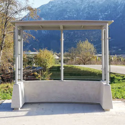 Pensilina per fermata d'autobus in pietra ricostituita - MAGNUM EVOLUTION S - BELLITALIA - in vetro / in acciaio con rivestimento a polvere