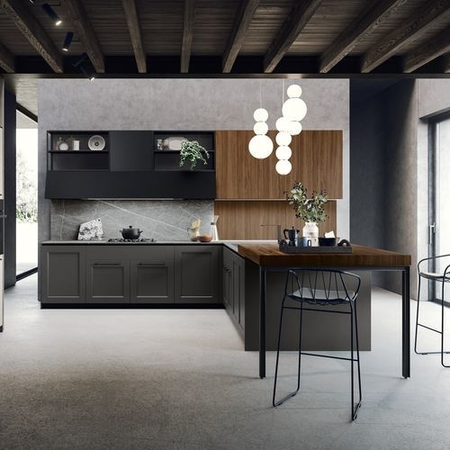 Cucina contemporanea - TALÌA - MITON - impiallacciata in legno / in gres / in tessuto
