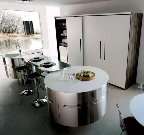 Cucina contemporanea - RONDÒ - MITON - in metallo / con isola / argentata