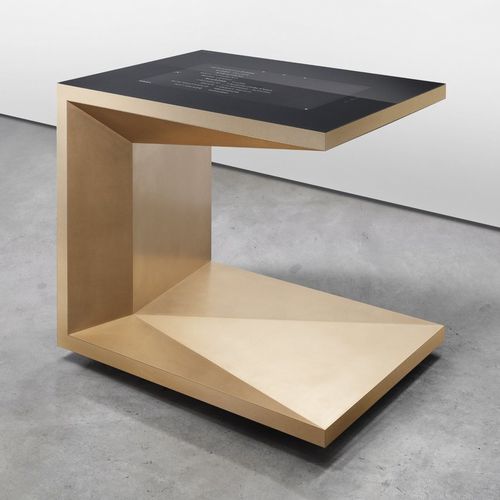 Tavolo da lavoro contemporaneo - M.POD - Steininger Designers - in vetro temprato / con supporto in acciaio / con supporto in ottone