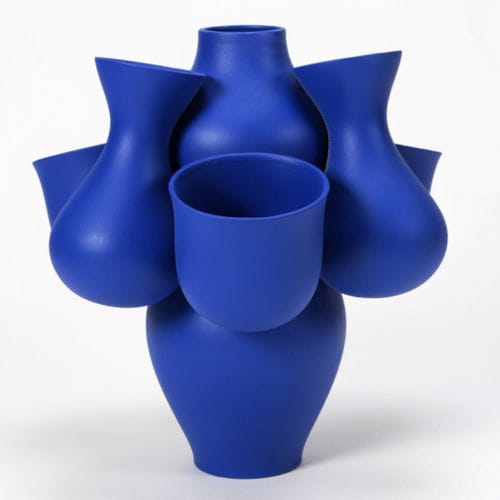 Vaso contemporaneo - QUCHA - Moustache - in ceramica / blu