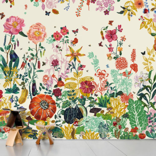 Carta da parati contemporanea - JARDIN CRÈME - Moustache - con motivi floreali / con motivo stampato