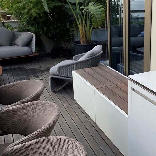 Panca da giardino contemporanea - IMAGE'IN - ASSBD - ATELIER SO GREEN - in legno esotico / in fibrocemento / senza schienale