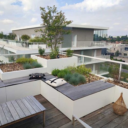 Fioriera in fibrocemento - IRM/ICO+ASSBR-T/SAS-C/SAS-COCC - ATELIER SO GREEN - in legno esotico / in ipè / in alluminio