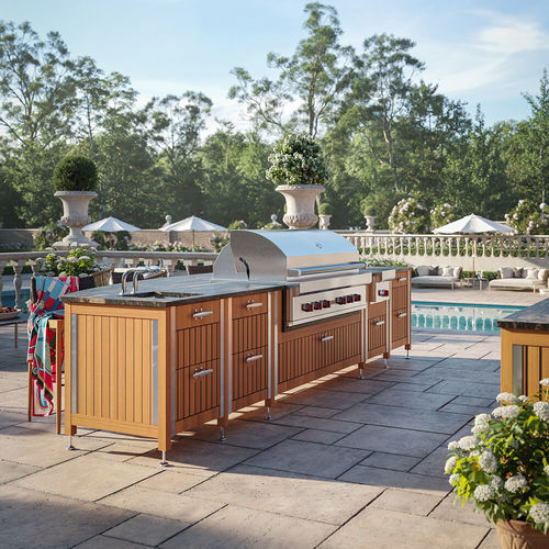 Cucina da esterno - Clive Christian - contemporanea / in iroko / con isola