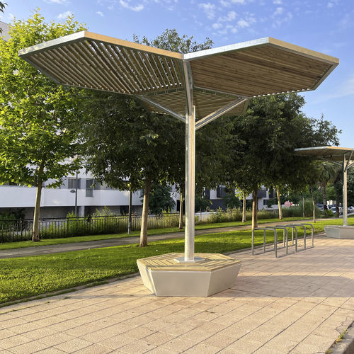 Pergola autoportante - PERHEXA - URBADIS Microarquitectura - in acciaio galvanizzato / in calcestruzzo / con copertura in tela