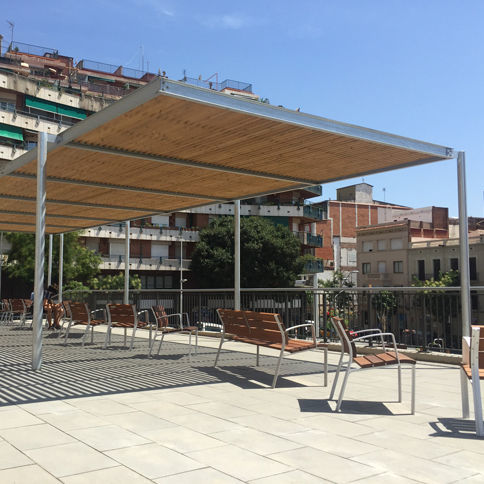 Pergola montata in superficie - HABANA 7 - URBADIS Microarquitectura - in acciaio galvanizzato / con copertura in legno / su misura