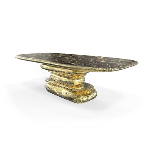 Tavolo da pranzo design originale - STONEHENGE - BOCA DO LOBO - in marmo / con supporto in ottone lucido / rettangolare