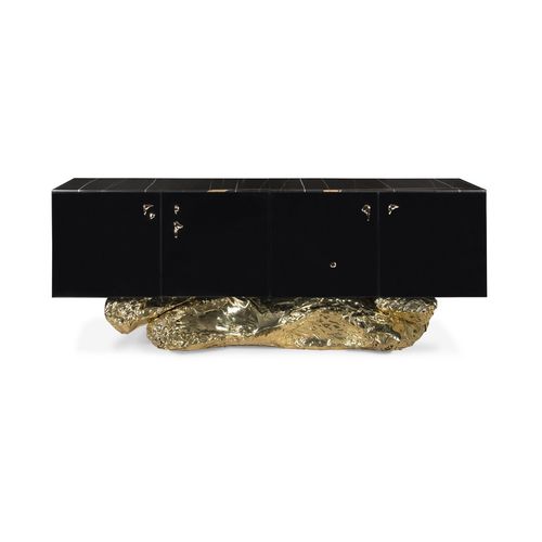 Credenza contemporanea - ANGRA - BOCA DO LOBO - impiallacciata in legno / in ottone lucidato / in marmo