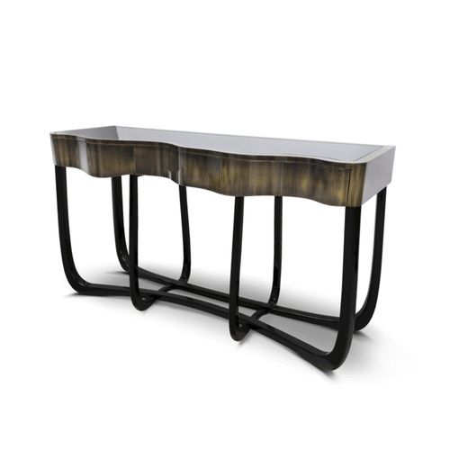 Consolle contemporanea - SINUOUS PATINA  - BOCA DO LOBO - in mogano / in ottone lucidato / con supporto in legno laccato