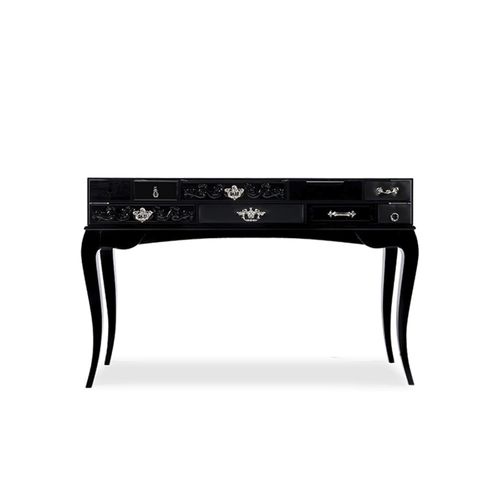 Consolle design originale - YORK  - BOCA DO LOBO - in legno laccato / in vetro temprato / in pelle