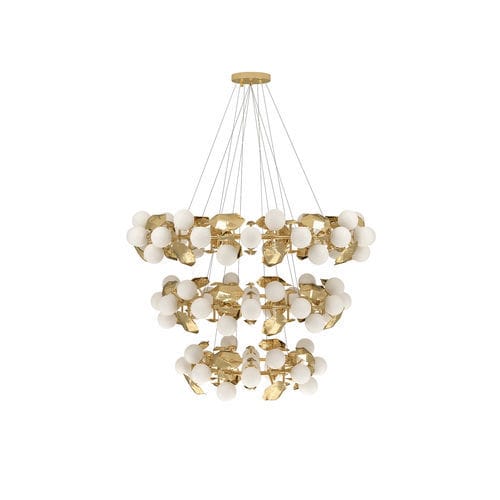 Lampadario contemporaneo - HERA ROUND III - BOCA DO LOBO - in vetro smerigliato / in ottone / in ottone lucidato