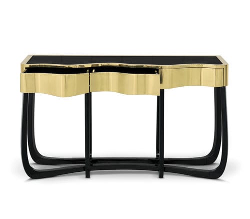 Consolle design originale - SINUOUS - BOCA DO LOBO - in mogano / in ottone lucidato / con supporto in legno laccato