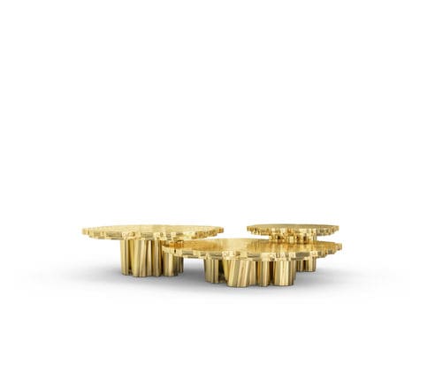 Tavolino estraibile design originale - FORTUNA - BOCA DO LOBO - in ottone lucidato / con supporto in ottone lucido / rotondo