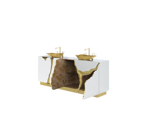 Mobile lavabo in acciaio inossidabile - LAPIAZ - BOCA DO LOBO - doppio / da appoggio / impiallacciato in legno