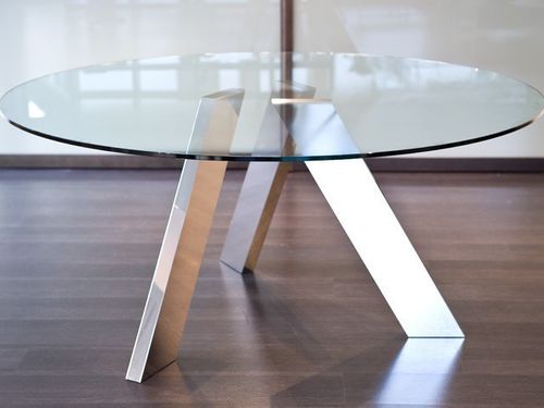 Tavolino basso contemporaneo - pure inox - in vetro / in acciaio inossidabile / rotondo