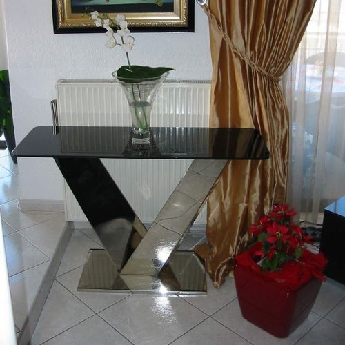 Consolle contemporanea - pure inox - in vetro / in acciaio inossidabile / rettangolare