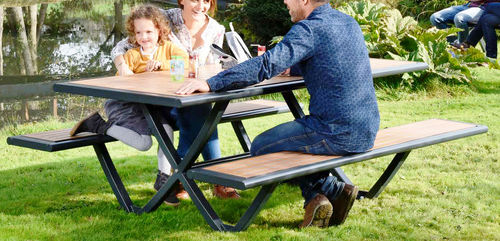 Tavolo da picnic contemporaneo - XENIX - NORCOR MOB.URBAIN - in acciaio con rivestimento a polvere / in HPL / con supporto in metallo laccato