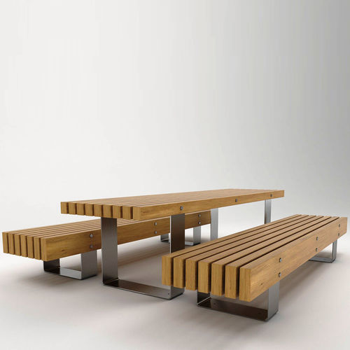Set tavolo e panca contemporaneo - QUAY - NORCOR MOB.URBAIN - in legno esotico / in acciaio galvanizzato / in acciaio inossidabile
