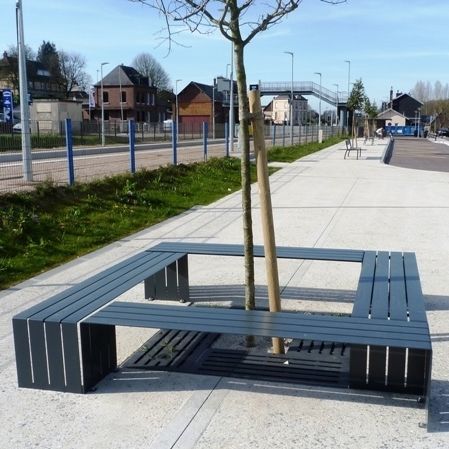 Panca per spazi pubblici contemporanea - S-BLOC - NORCOR MOB.URBAIN - in acciaio con rivestimento a polvere / in acciaio inossidabile / senza schienale