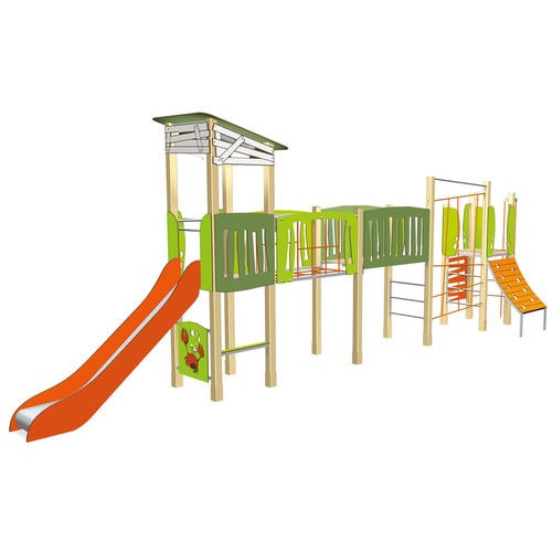 Struttura ludica per parco giochi - BIBOU : MA CABANE 3 TOURS FILET - Transalp - per enti locali / in acciaio inossidabile / in alluminio