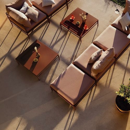 Tavolino basso contemporaneo - RIVAGE - FERMOB - in alluminio / con supporto in alluminio / quadrato