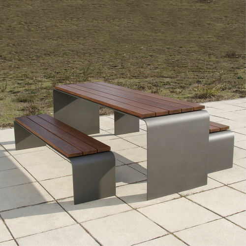 Set tavolo e panca contemporaneo - Arc - LARUS DESIGN - in legno / in acciaio / da giardino
