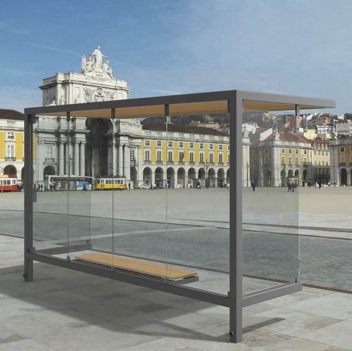 Pensilina per fermata d'autobus in vetro temprato - DACIANO  - LARUS DESIGN - in acciaio / in compensato / in fibra di vetro