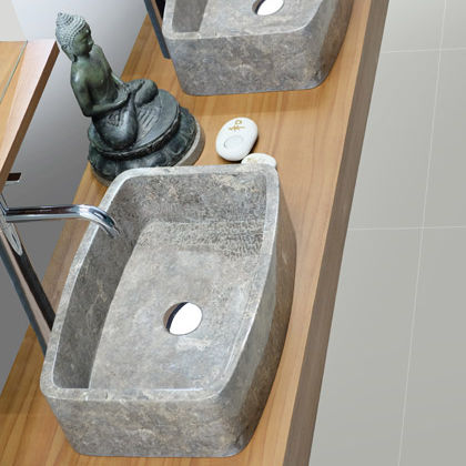 Lavabo da appoggio - REINA - S - Dharma Bati Bali ,PT - in pietra naturale / con specchio regolabile / rettangolare
