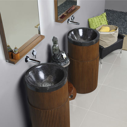 Lavabo autoportante - SELECTA - Dharma Bati Bali ,PT - in marmo / in legno / con specchio regolabile